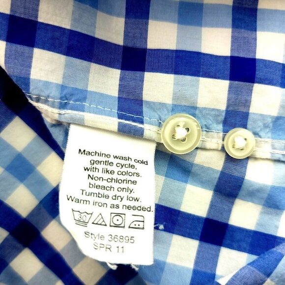 J Crew Blue White Plaid Light Weight Cotton Slim Fit Small Button Down Front Poc - Picture 8 of 8